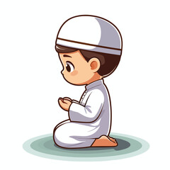 Vector image of a little Muslim boy praying