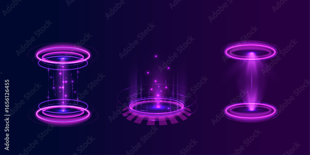Aufkleber virtual abstract futuristic portal hologram round circle square cyber realistic vector illustration 