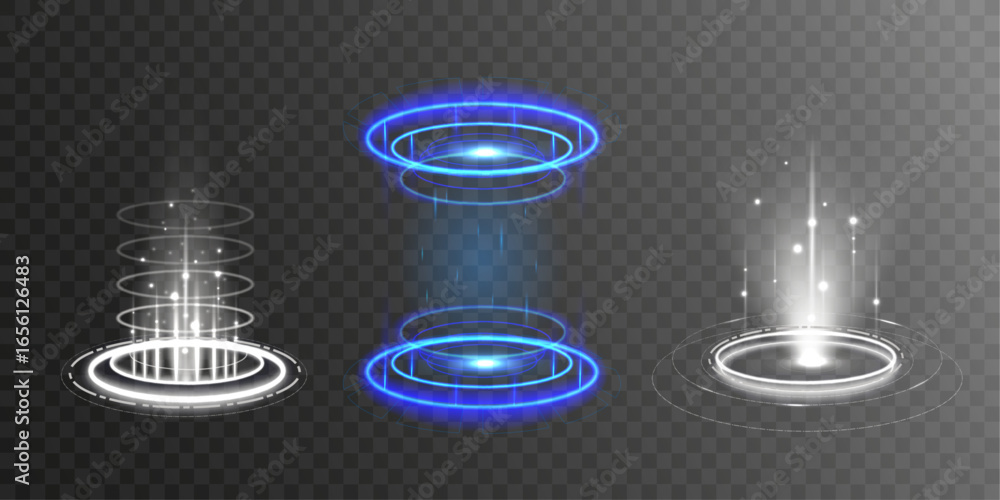 Aufkleber virtual abstract futuristic portal hologram round circle square cyber realistic vector illustration 
