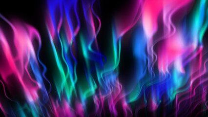Vertical streams of pink, green, and blue glowing waves blending into each other on a dark background in dense layers