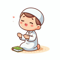 Vector image of a little Muslim boy praying