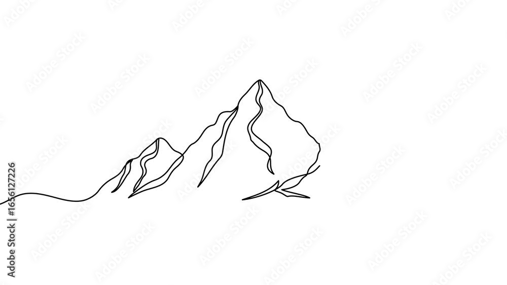 Poster animation of a single line drawing of mountains. continuous contour movement of mountains. continuou