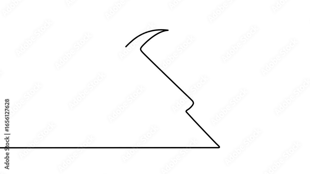 Poster animation of a single line drawing of a hammer. continuous contour movement of a hammer. continuous 