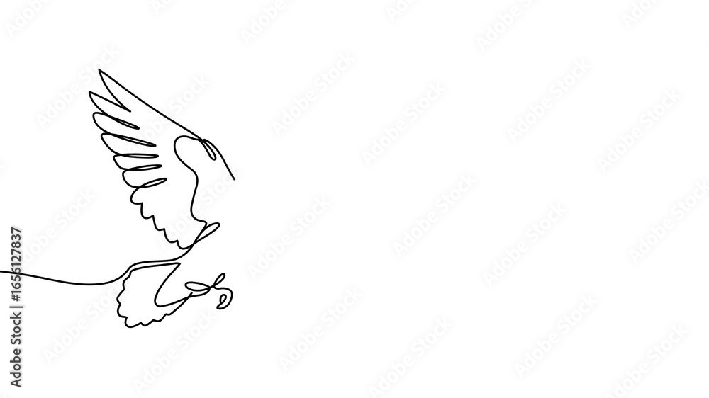 Aufkleber animation of a single line drawing of a dove. continuous contour movement of a dove. continuous vide