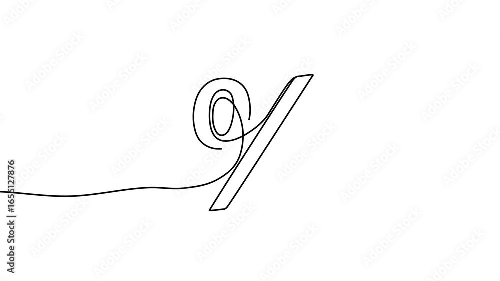 Poster animation of a single line drawing of a percentage sign. continuous contour movement of a percentage