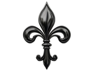 Ornate dark metallic fleur de lis symbol isolated on transparent background