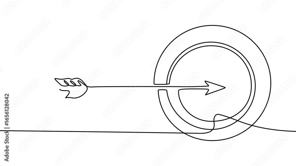Poster animation of a single line drawing of a target. continuous contour movement of a target. continuous 