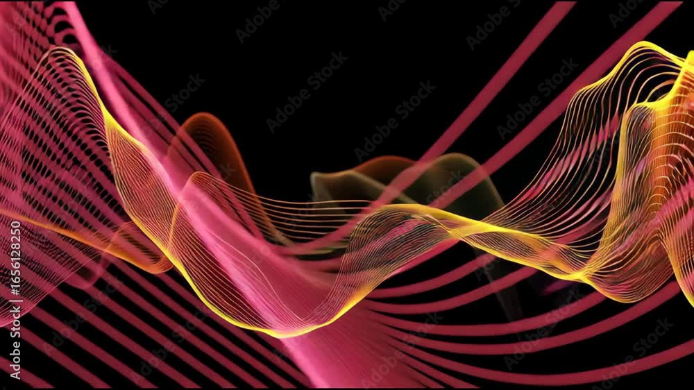 Poster vibrant abstract energy waves flowing and undulating in a colorful digital animation.
