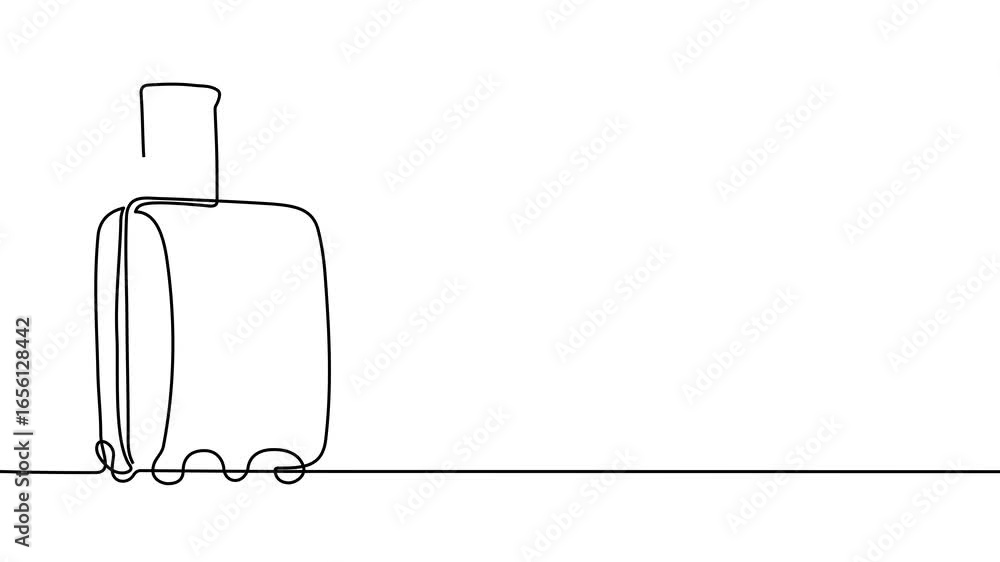 Poster one line travel suitcase drawing animation. continuous contour motion of suitcase. continuous one li