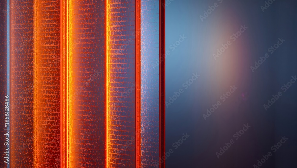 Poster abstract background featuring glowing orange lines against a dark blue backdrop, creating a modern v