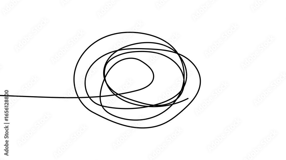 Poster animation of a single line drawing of a scribble or tangled line. continuous contour movement of a s