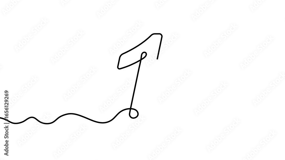 Aufkleber animation of a single line drawing of the number 1. continuous contour movement of the number 1. con
