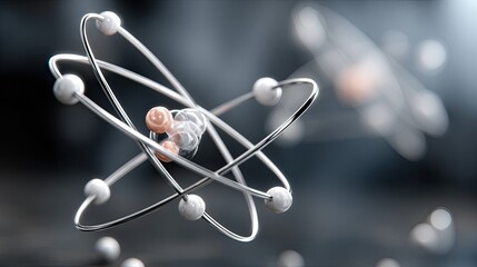 Dynamic abstract background featuring an atom model, highlighting quantum entanglement and futuristic concepts of nuclear science