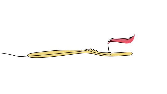 Animation of a single line drawing of a toothbrush with toothpaste. Continuous contour movement of a toothbrush with toothpaste. Continuous video with one line.