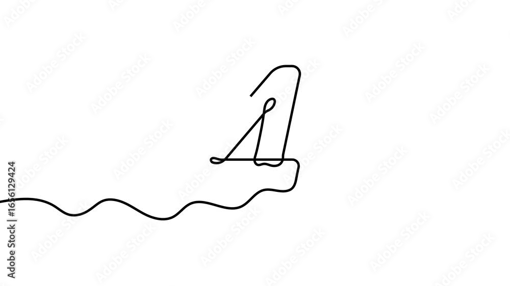 Aufkleber animation of a single line drawing of the number 4. continuous contour movement of the number 4. con