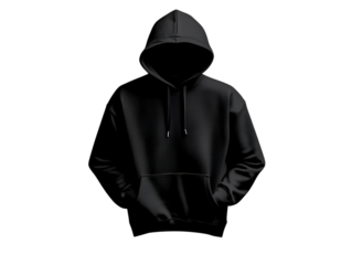 Mysterious figure wearing a dark hooded sweatshirt with face obscured by shadow isolated on transparent background