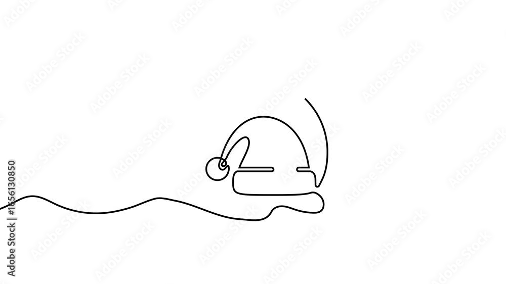 Poster animation of a single line drawing of a santa hat, which is colored. continuous contour movement of 