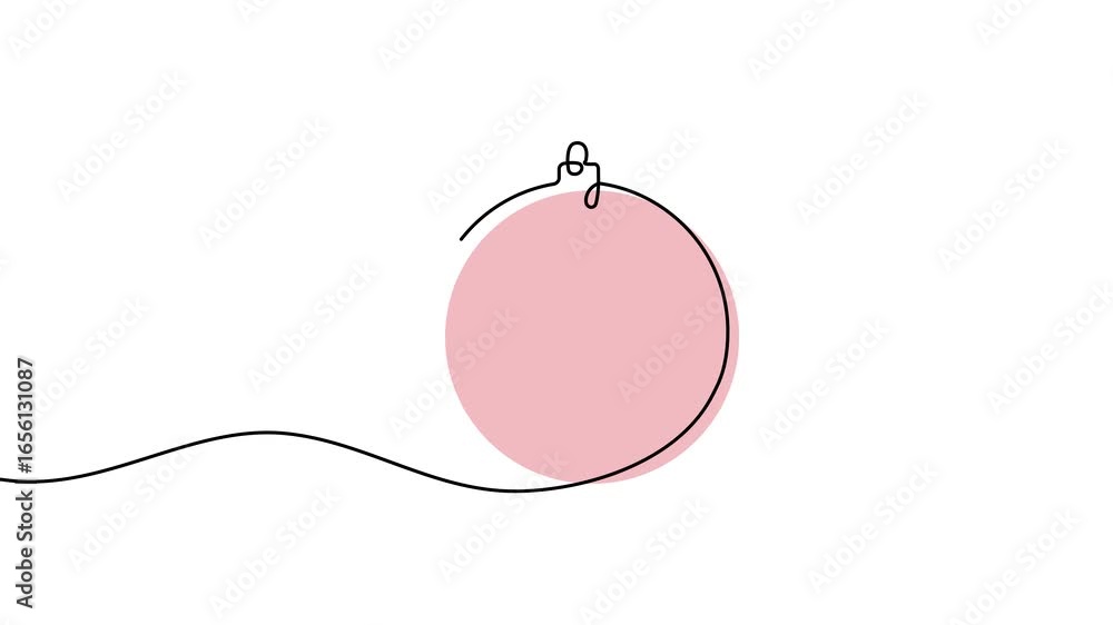 Poster animation of a single line drawing of a christmas ball. continuous contour movement of a christmas b