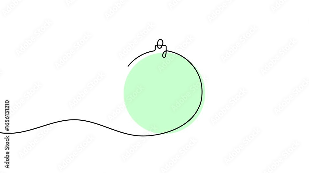 Poster animation of a single line drawing of a christmas ball. continuous contour movement of a christmas b