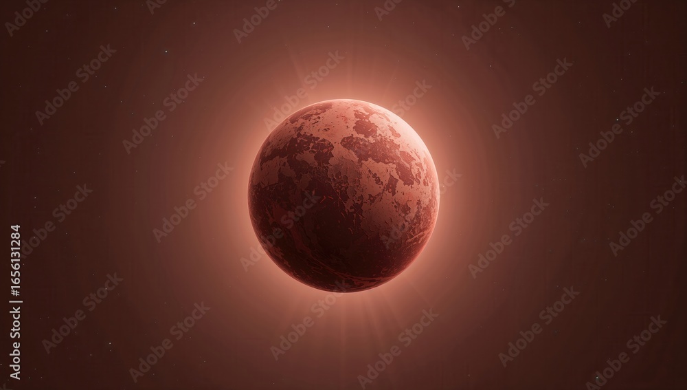 Poster a vibrant, pixelated representation of a red planet illuminated by a glowing sun in a deep space set