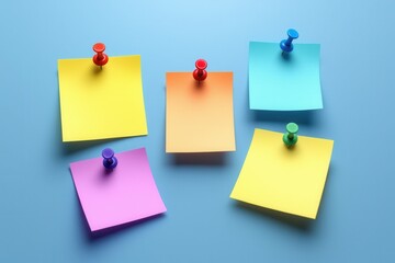 Blank sticky notes in multiple colors with thumbtacks isolated