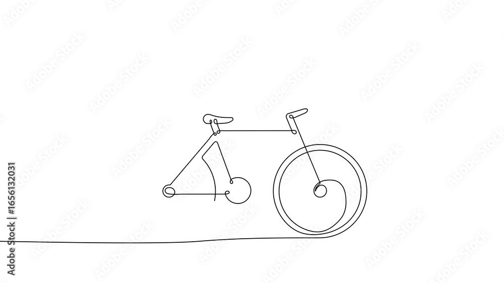 Poster animation of a single line drawing of a bicycle. continuous contour movement of a bicycle. continuou