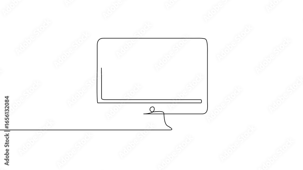 Poster animation of a single line drawing of a monitor. continuous contour movement of a monitor. continuou