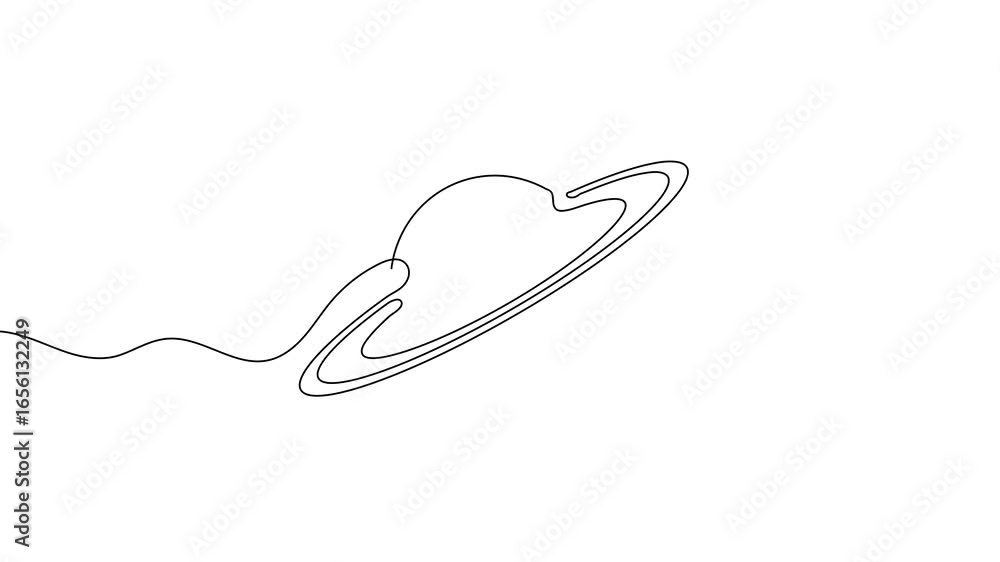 Poster animation of a single line drawing of two intertwined rings. continuous contour movement of two ring