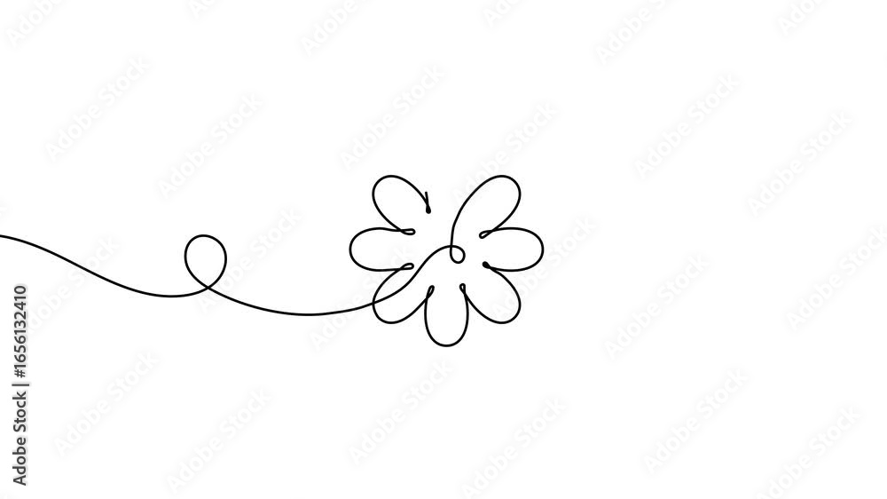Poster animation of a single line drawing of a flower. continuous contour movement of a flower. continuous 