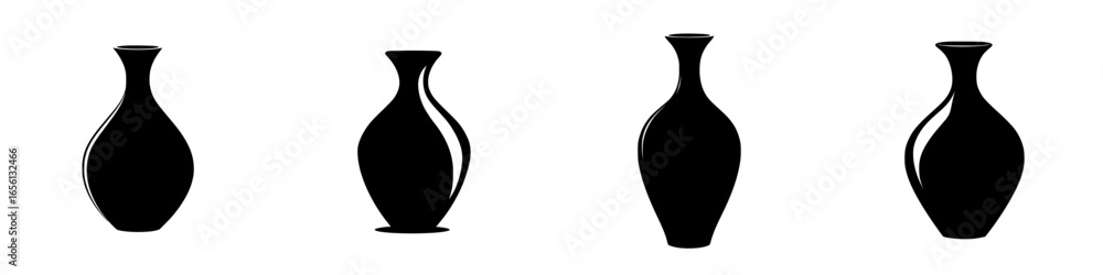 Poster Various shapes of black vases showcasing elegant forms in a minimalistic display
