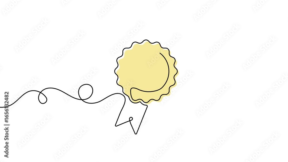 Poster animation of a single line drawing of a medal with color. continuous contour movement of a medal. co