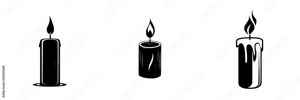 Poster Candles arranged in a row with differing heights and flame shapes on a white background