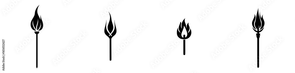 Poster various designs of traditional torches with flames in different styles and forms for creative use an