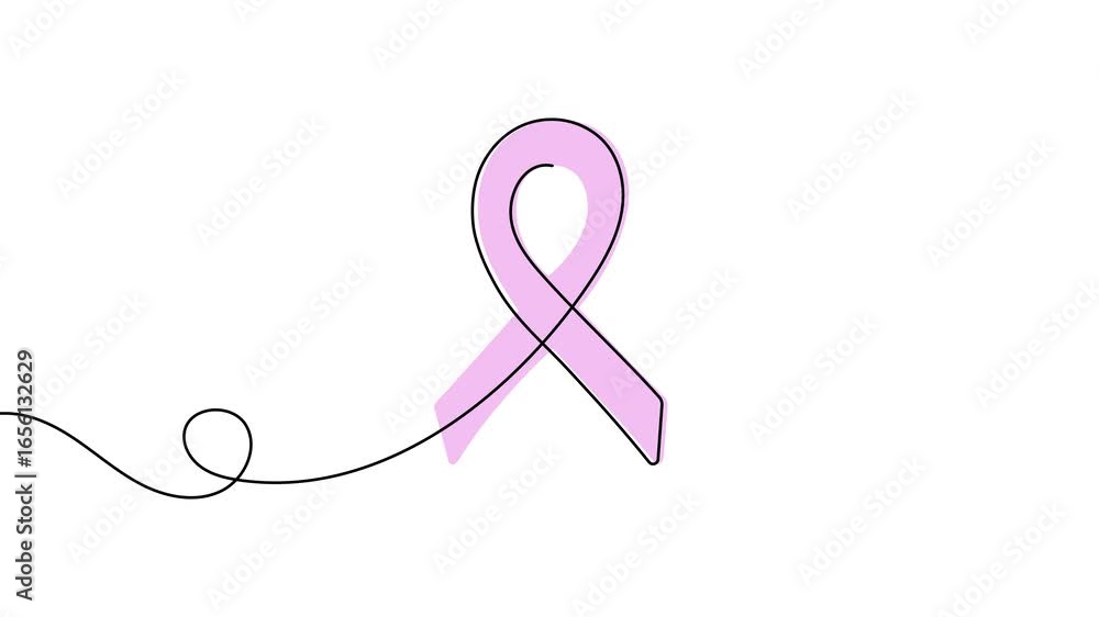 Poster animation of a single line drawing of an awareness ribbon with color. continuous contour movement of