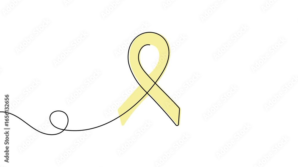 Poster animation of a single line drawing of an awareness ribbon with color. continuous contour movement of