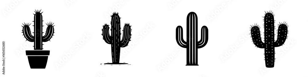 Aufkleber artful display of four distinctive cactus designs showcasing different styles and shapes suitable fo