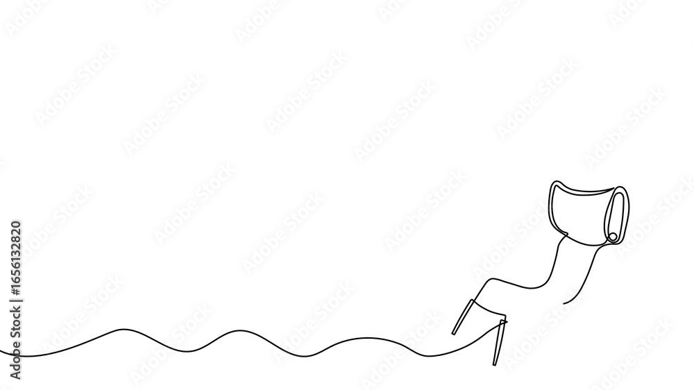 Poster animation of a single line drawing of an armchair. continuous contour movement of an armchair. conti