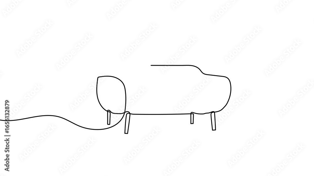 Poster animation of a single line drawing of an armchair. continuous contour movement of an armchair. conti