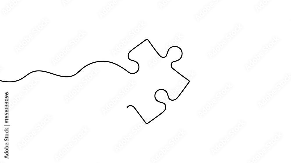 Poster animation of a single line drawing of a puzzle piece. continuous contour movement of a puzzle piece.