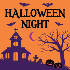 Haunted House Halloween 2025 Poster with Graveyard, Moon and Flying Bats