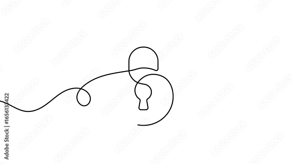 Poster animation of a single line drawing of a padlock. continuous contour movement of a padlock. continuou