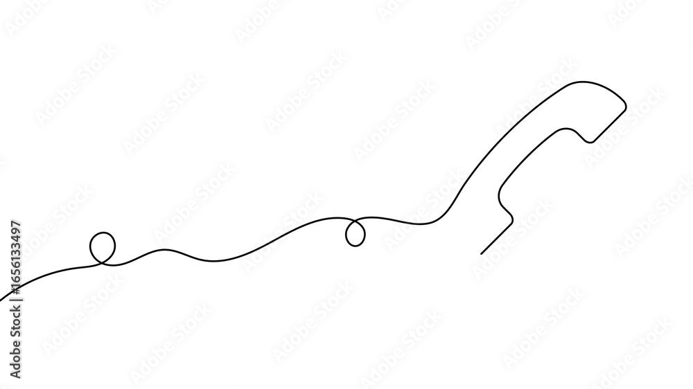 Aufkleber animation of a single line drawing of a telephone handset. continuous contour movement of a telephon