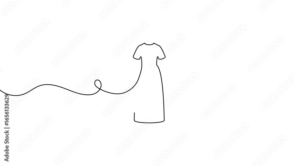 Poster animation of a single line drawing of a dress. continuous contour movement of a dress. continuous vi