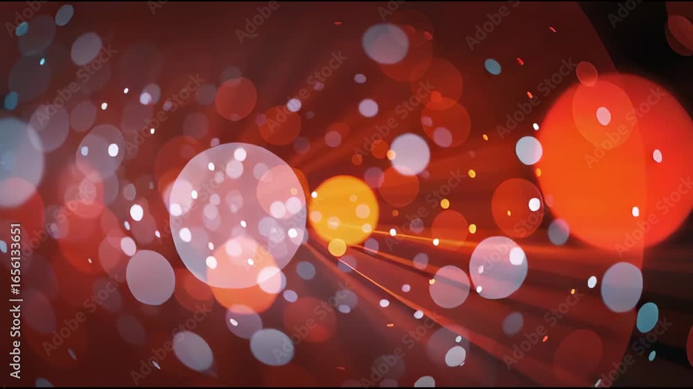 Poster dynamic stream of blue and red fiber optic lights simulating digital data transfer and network flow.