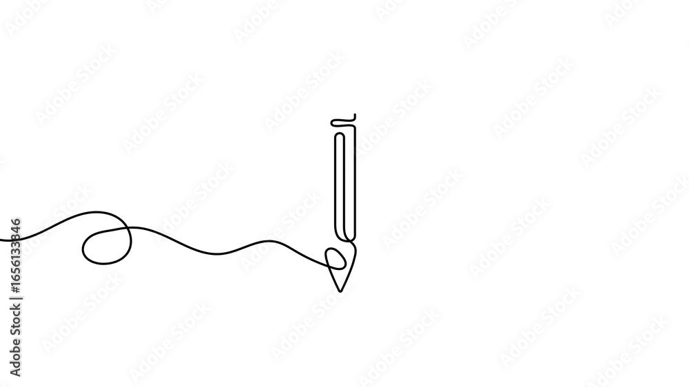 Poster animation of a single line drawing of a pencil. continuous contour movement of a pencil. continuous 