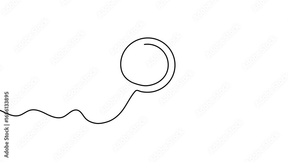 Poster animation of a single line drawing of a magnifying glass. continuous contour movement of a magnifyin