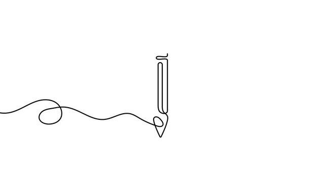 Animation of a single line drawing of a pencil. Continuous contour movement of a pencil. Continuous video with one line.