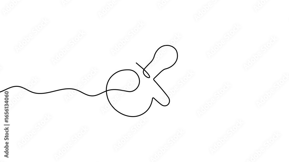 Poster animation of a single line drawing of a pacifier. continuous contour movement of a pacifier. continu