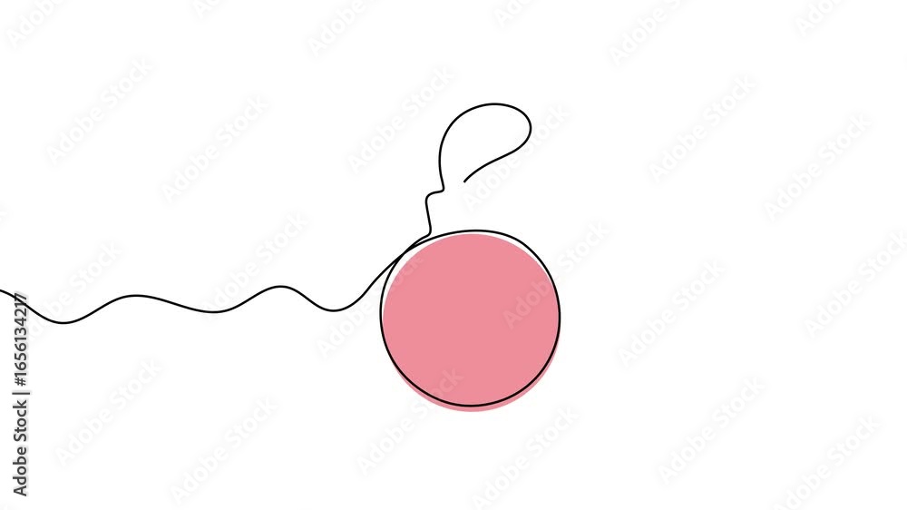 Poster animation of a single line drawing of a christmas bauble. continuous contour movement of a christmas