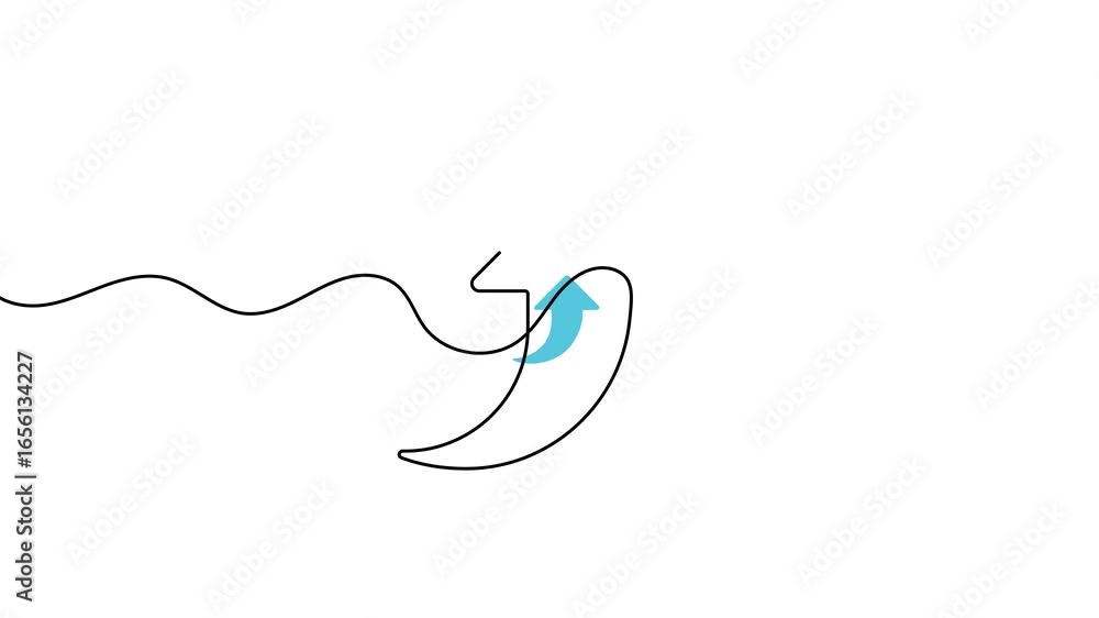 Poster animation of a single line drawing of an upward arrow. continuous contour movement of an upward arro